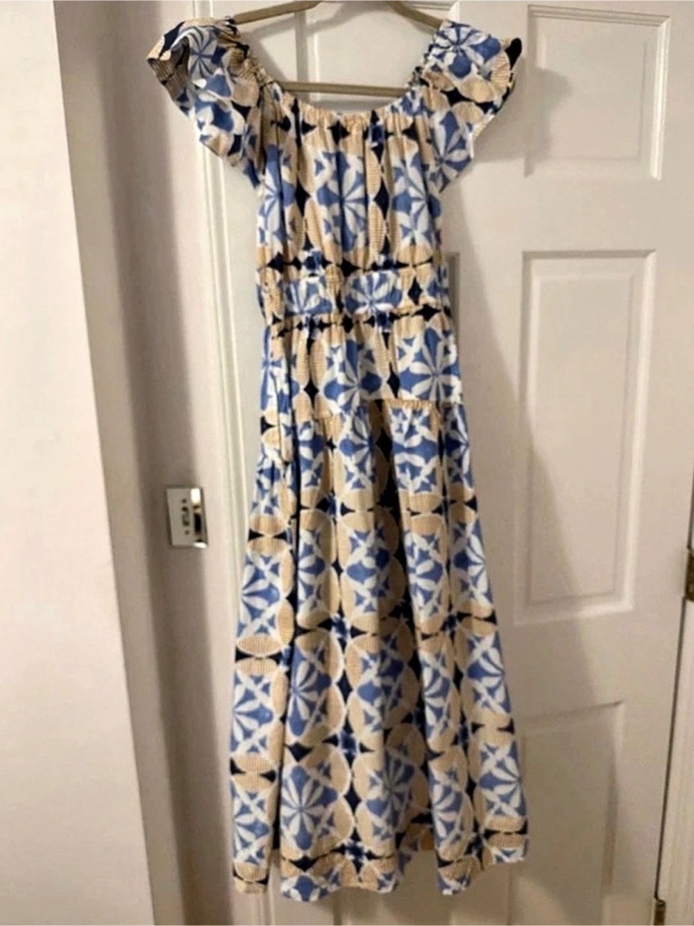 Marea House Dress Geometric Maxi Dress Blue & White Small